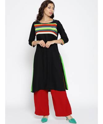 black printed rayon stitched kurti 1