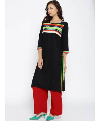 black printed rayon stitched kurti 2
