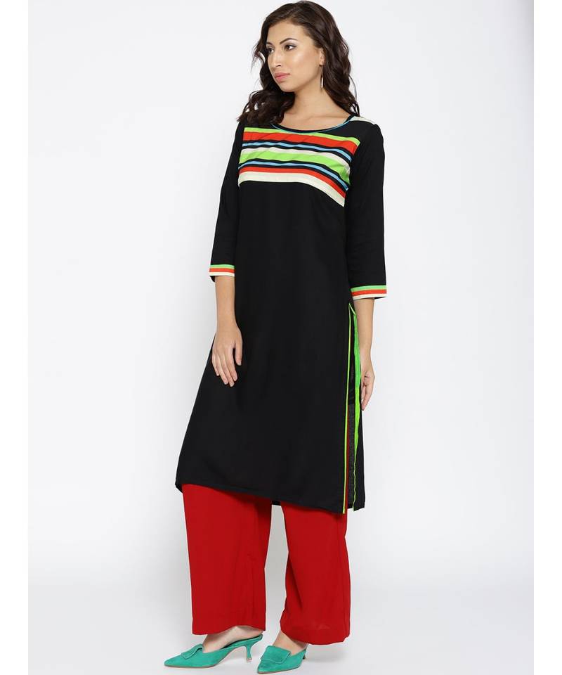 black printed rayon stitched kurti
