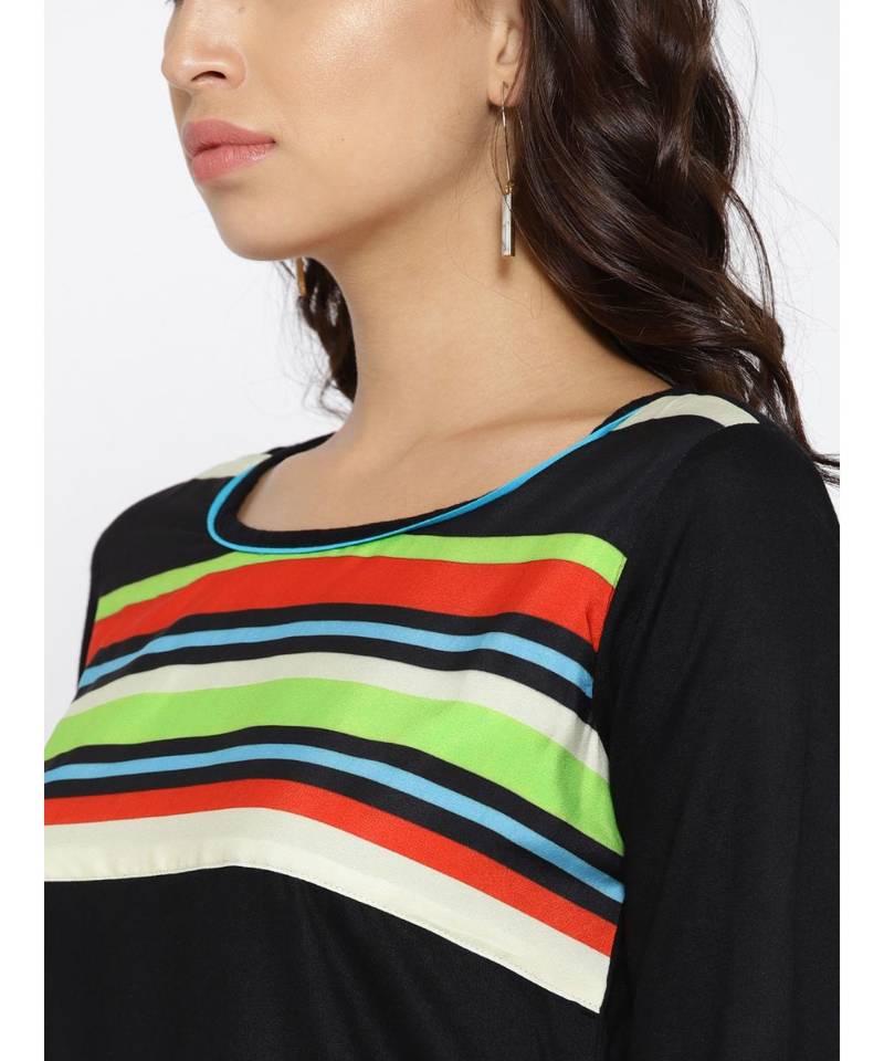 black printed rayon stitched kurti