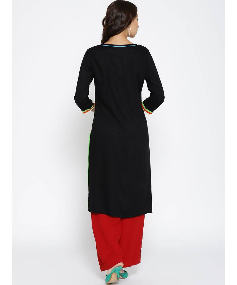 black printed rayon stitched kurti