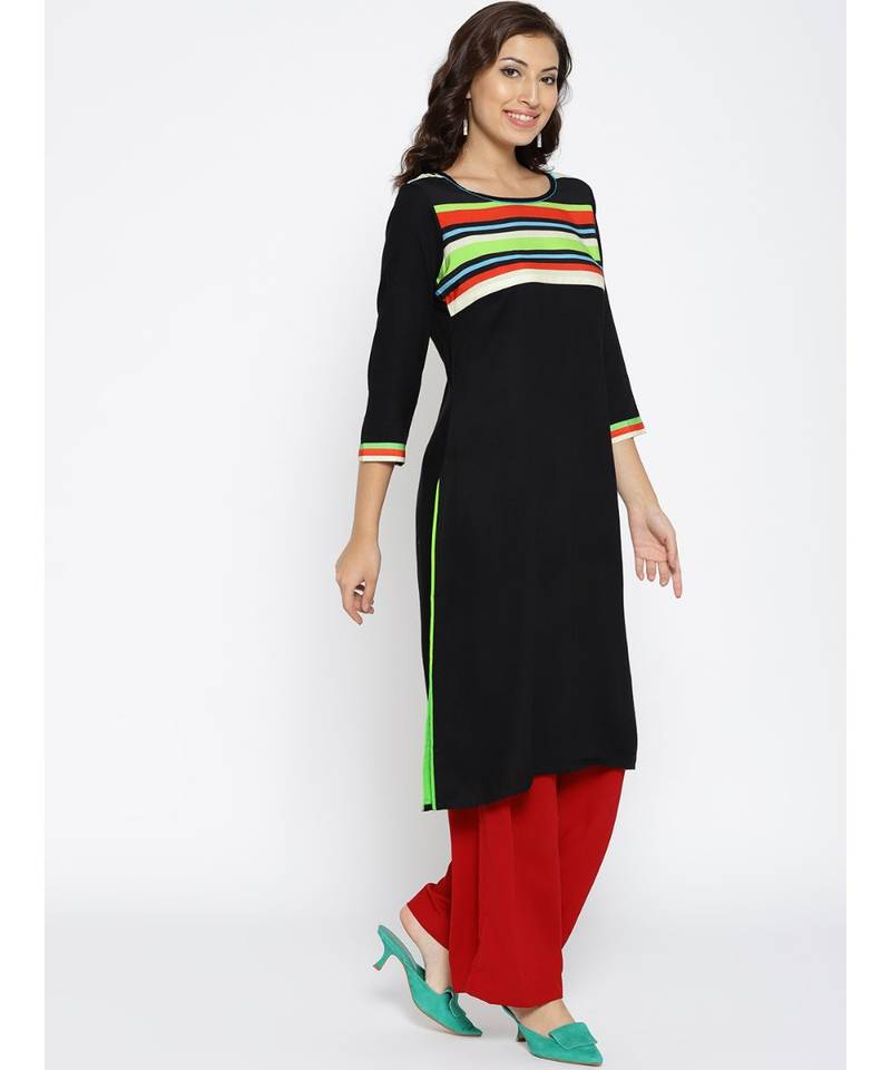 black printed rayon stitched kurti