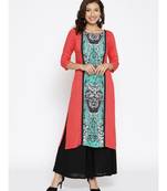 peach printed rayon stitched kurti