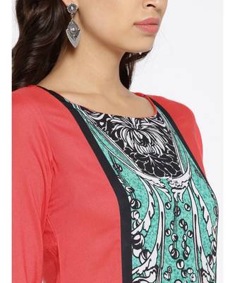 peach printed rayon stitched kurti 3