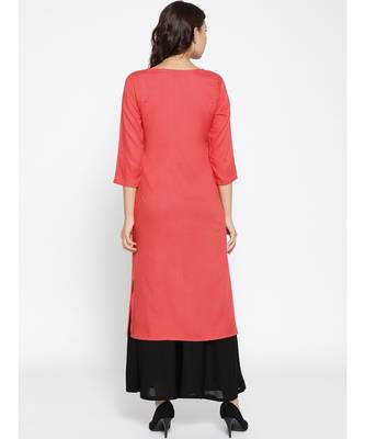 peach printed rayon stitched kurti 4
