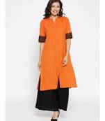 orange plain cotton stitched kurti