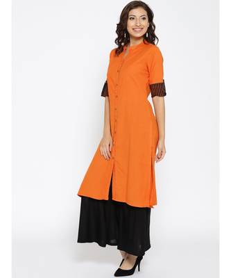 orange plain cotton stitched kurti 2