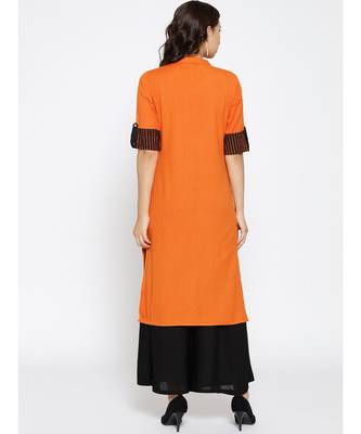 orange plain cotton stitched kurti 4