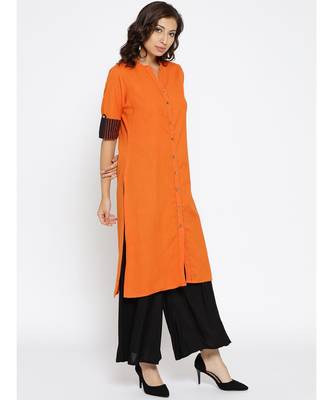 orange plain cotton stitched kurti 5