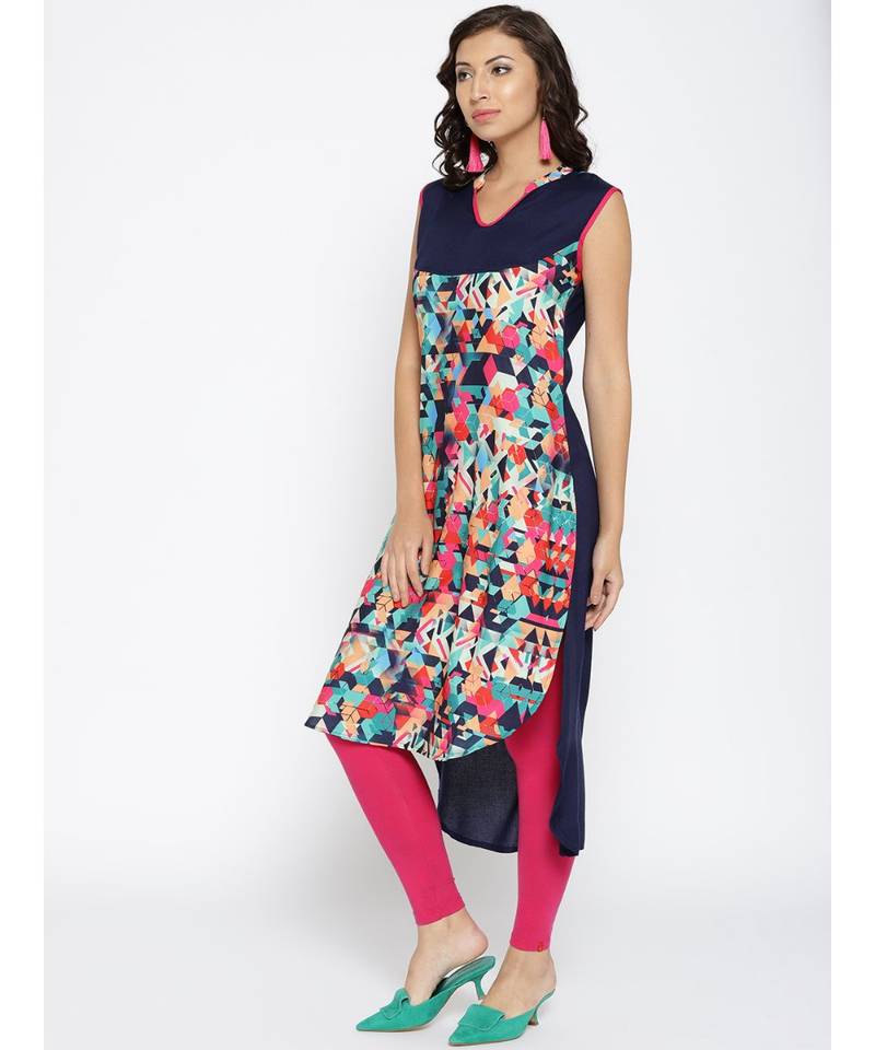 multicolor printed rayon stitched kurti