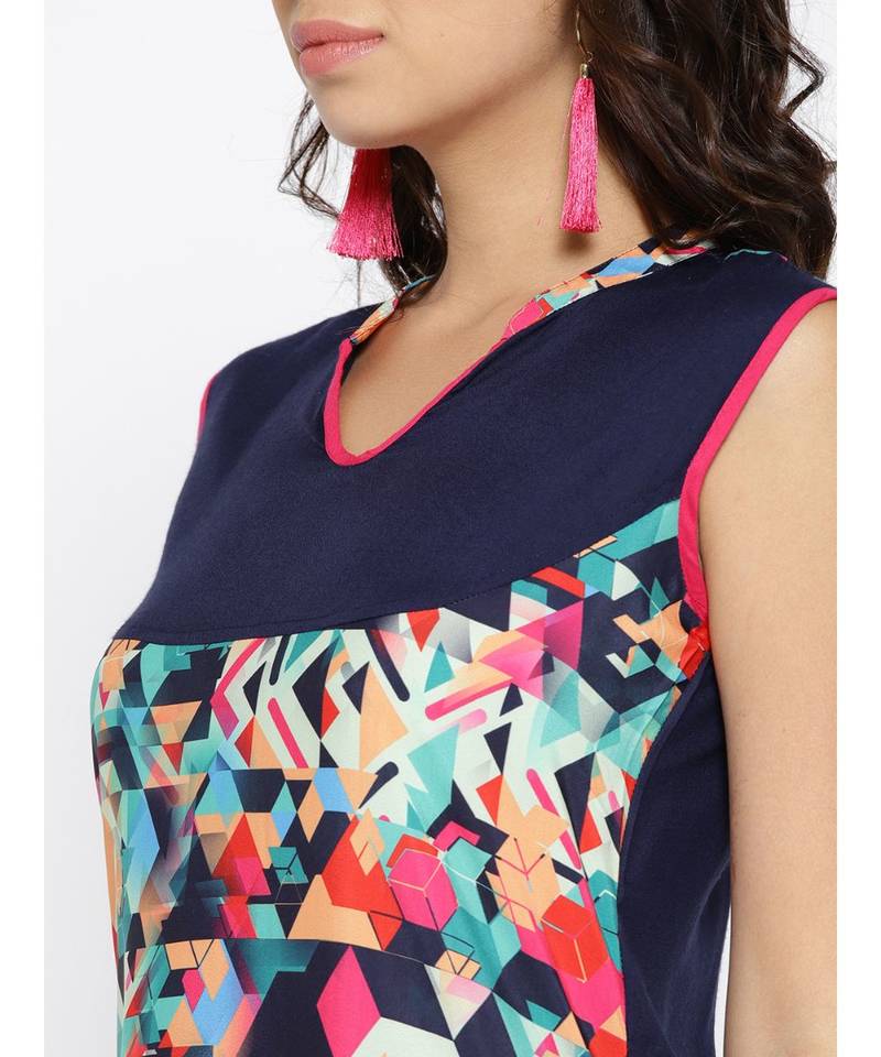 multicolor printed rayon stitched kurti