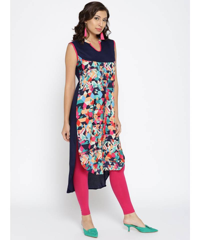 multicolor printed rayon stitched kurti