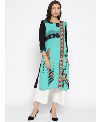 blue printed rayon stitched kurti 1