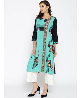 blue printed rayon stitched kurti 2