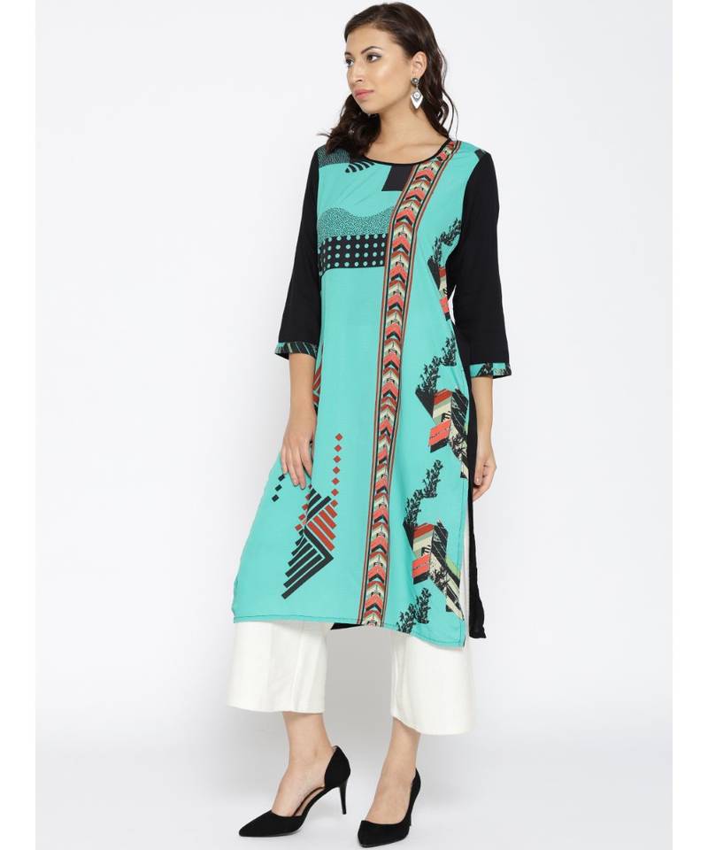 blue printed rayon stitched kurti