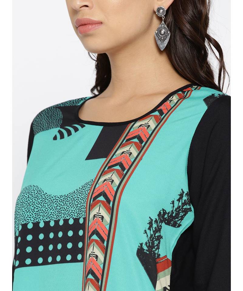 blue printed rayon stitched kurti