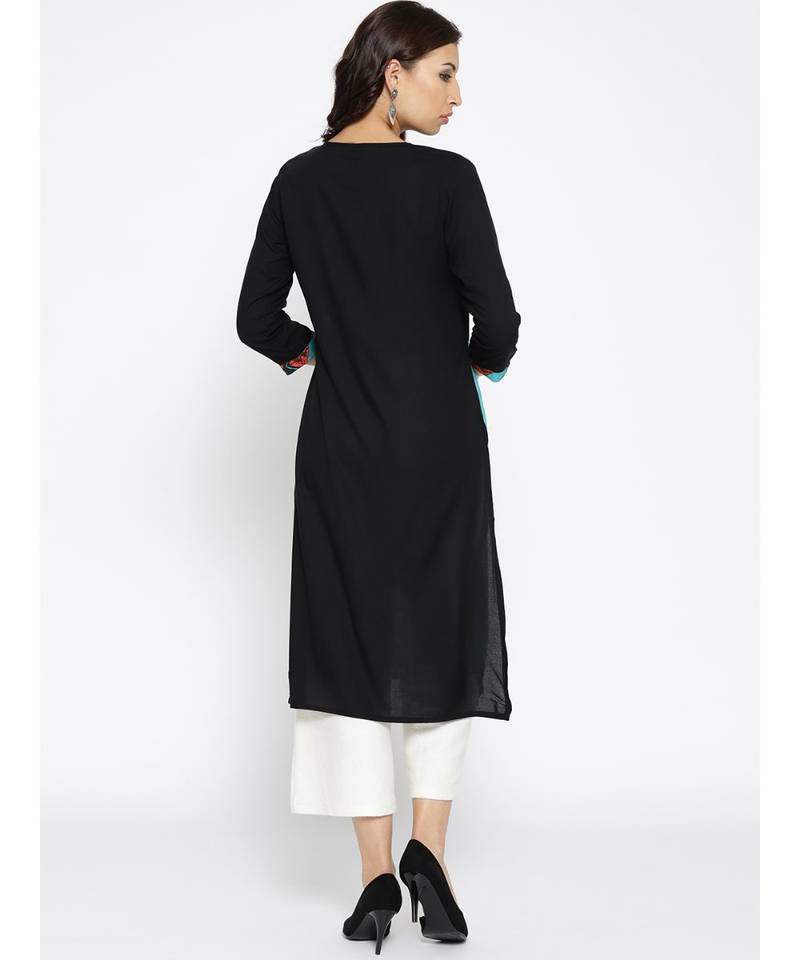 blue printed rayon stitched kurti