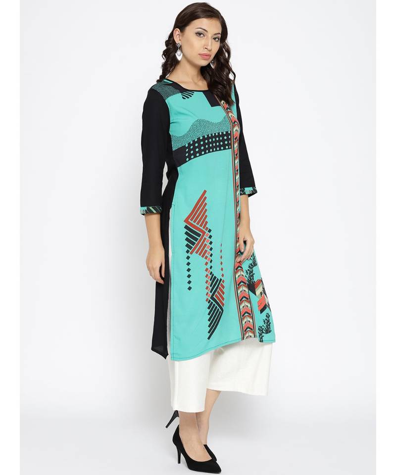 blue printed rayon stitched kurti