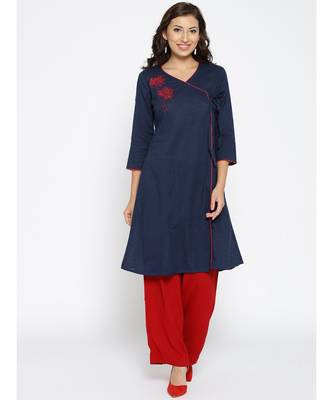 blue embroidered cotton stitched kurti 1