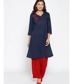 blue embroidered cotton stitched kurti