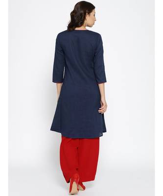 blue embroidered cotton stitched kurti 4