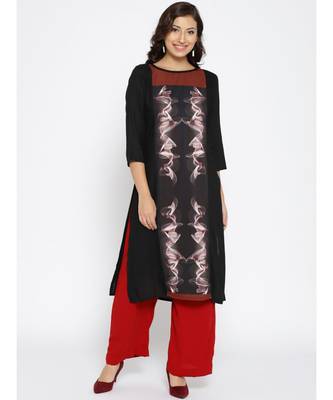 black printed rayon stitched kurti 1