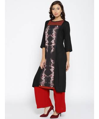 black printed rayon stitched kurti 2