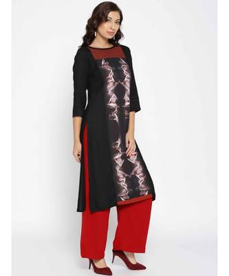 black printed rayon stitched kurti 5