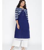 blue printed cotton stitched kurti