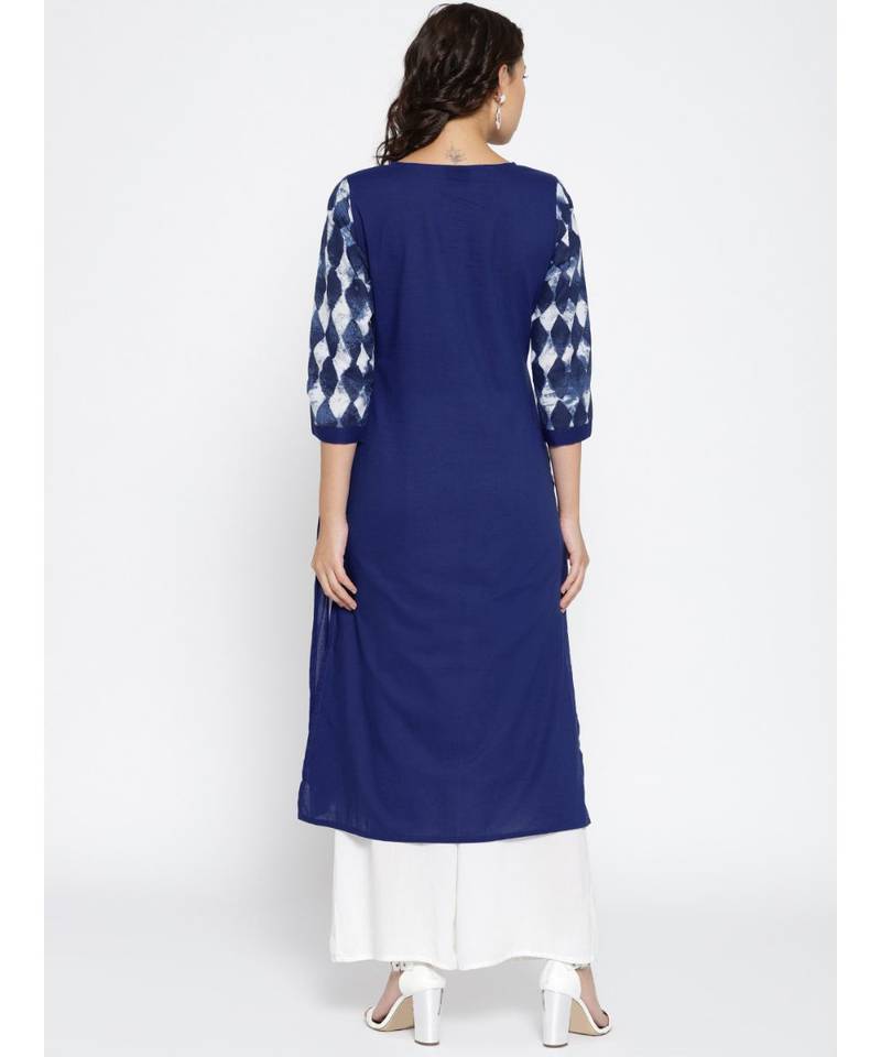 blue printed cotton stitched kurti