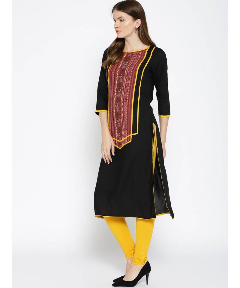 black printed rayon stitched kurti