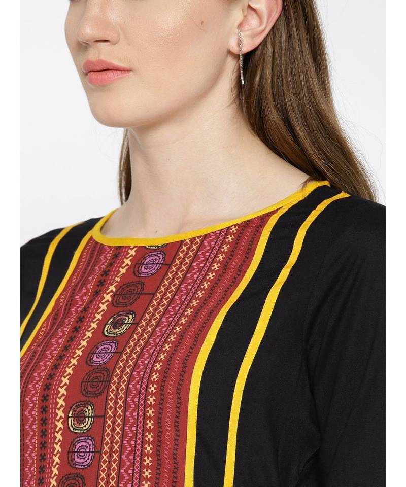 black printed rayon stitched kurti