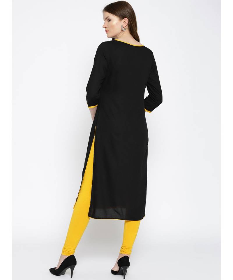 black printed rayon stitched kurti