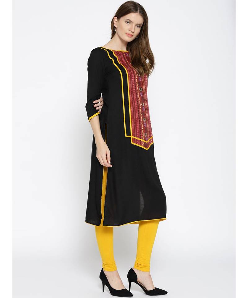 black printed rayon stitched kurti