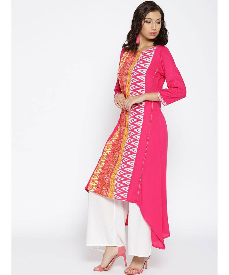 pink printed rayon stitched kurti