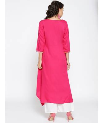 pink printed rayon stitched kurti 4