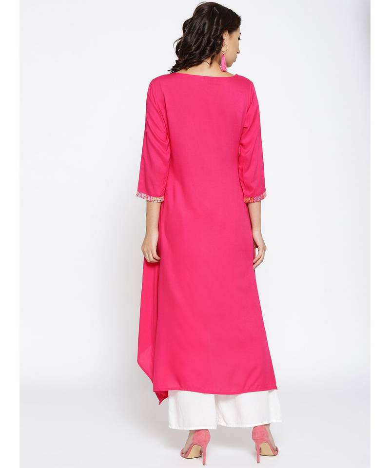pink printed rayon stitched kurti