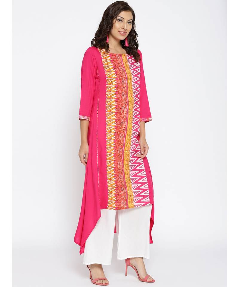 pink printed rayon stitched kurti