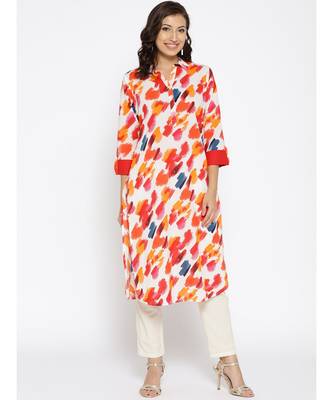 white printed cotton stitched kurti 1