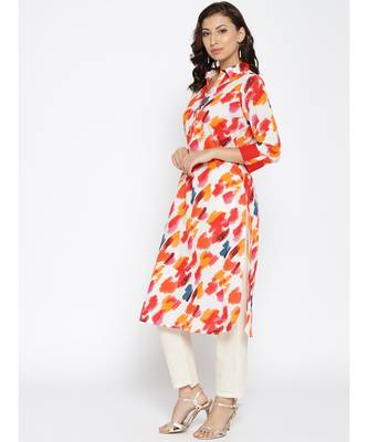 white printed cotton stitched kurti 2