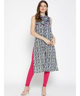 blue printed cotton stitched kurti 1