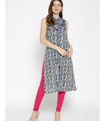 blue printed cotton stitched kurti