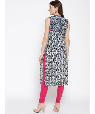 blue printed cotton stitched kurti 4