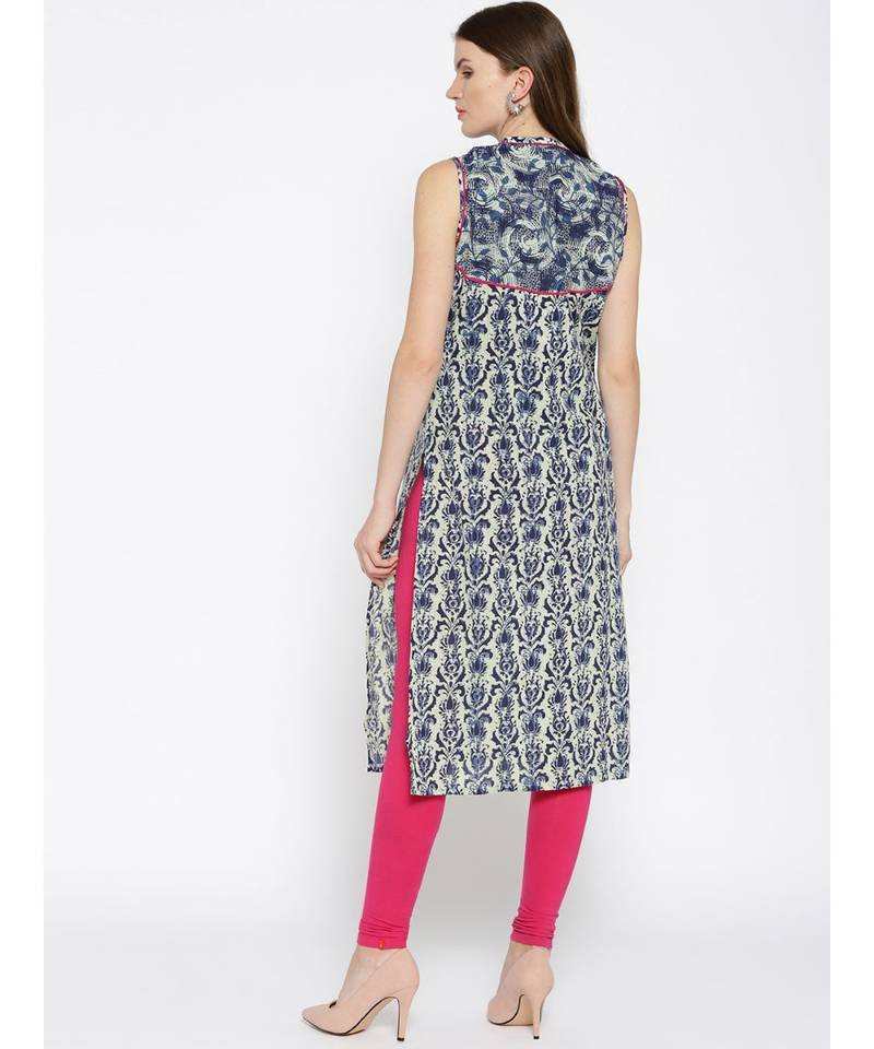 blue printed cotton stitched kurti