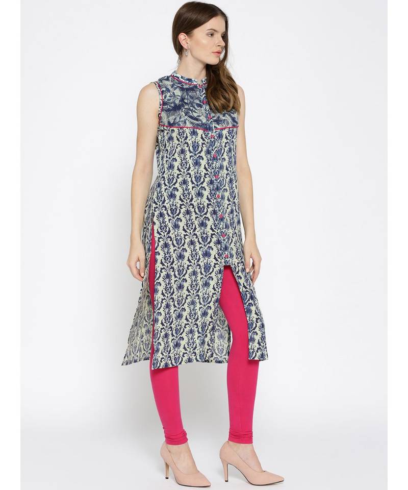 blue printed cotton stitched kurti