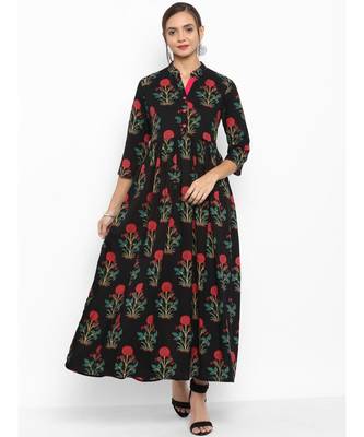 black printed cotton stitched kurti 1