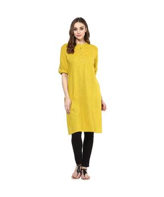 yellow plain cotton stitched kurti 1