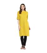 yellow plain cotton stitched kurti