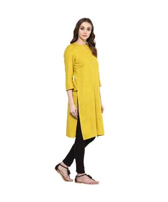 yellow plain cotton stitched kurti 5