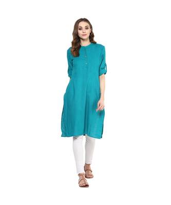 green plain cotton stitched kurti 1